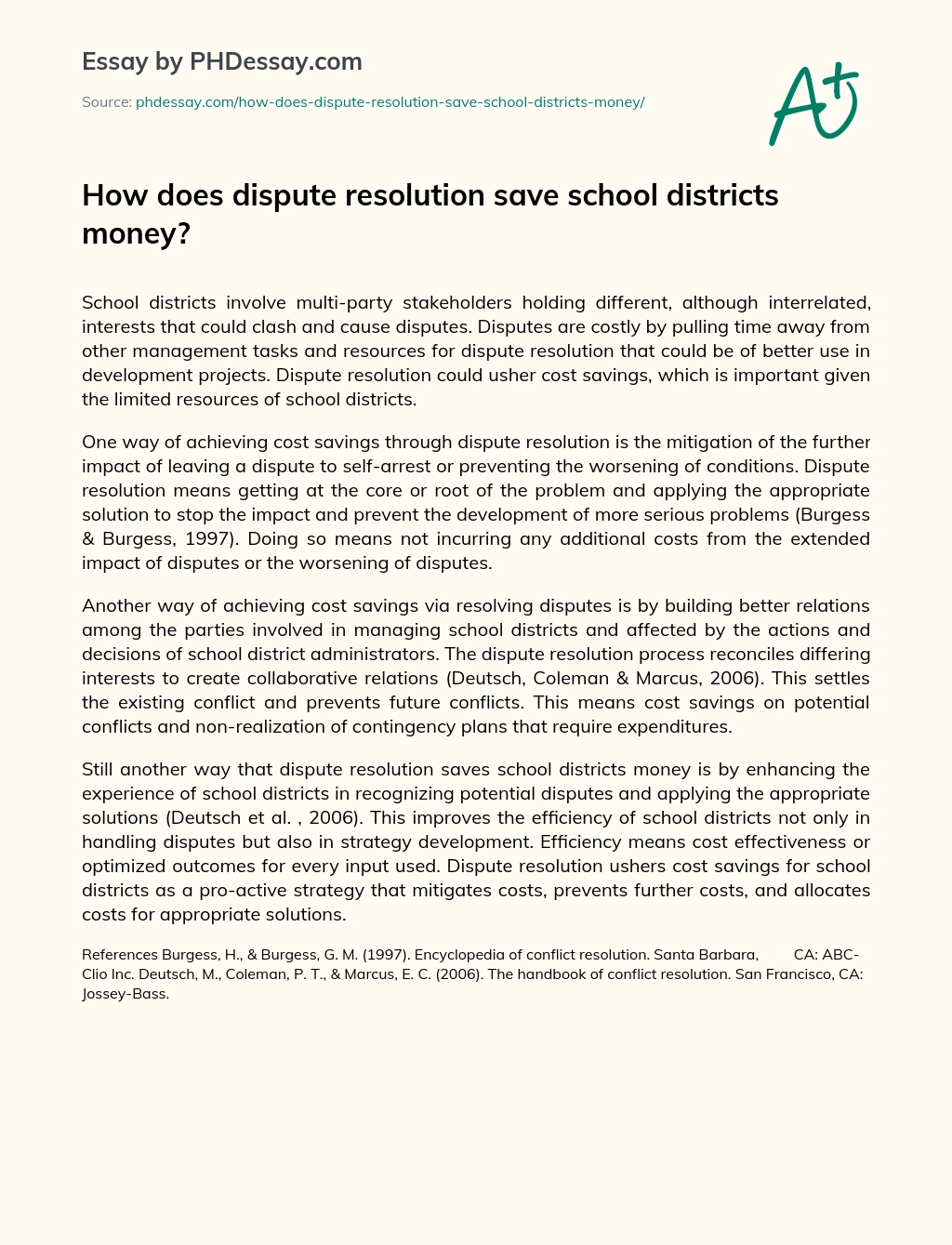 How does dispute resolution save school districts money? essay