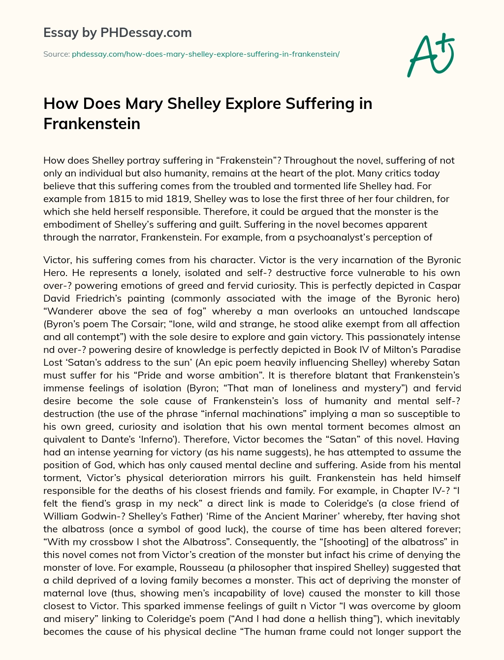 How Does Mary Shelley Explore Suffering in Frankenstein essay