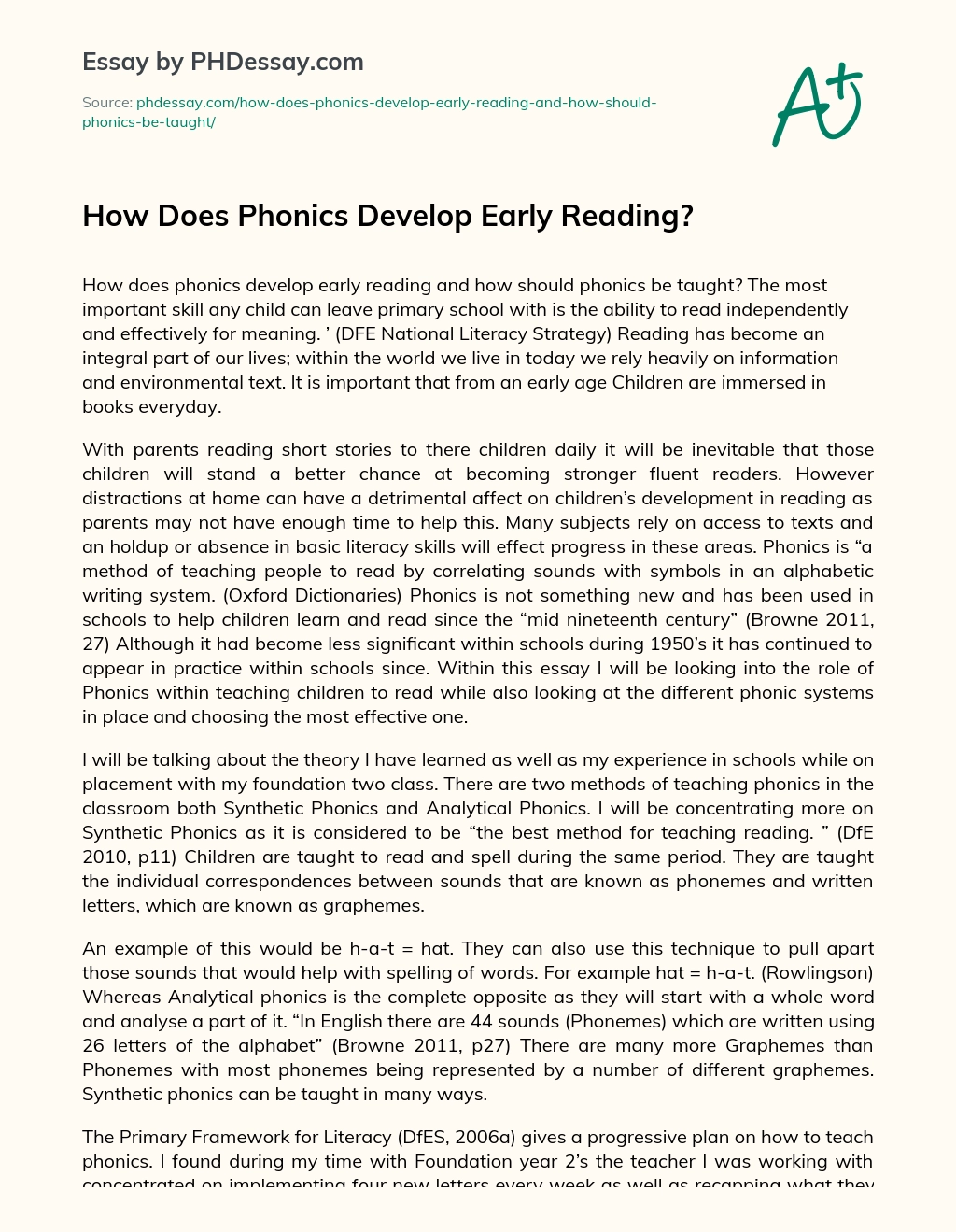 How Does Phonics Develop Early Reading? essay