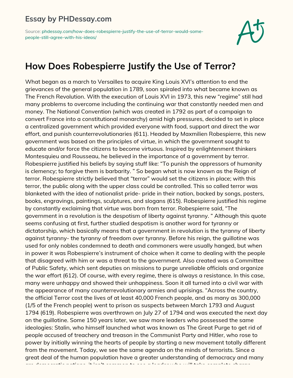 How Does Robespierre Justify the Use of Terror? essay