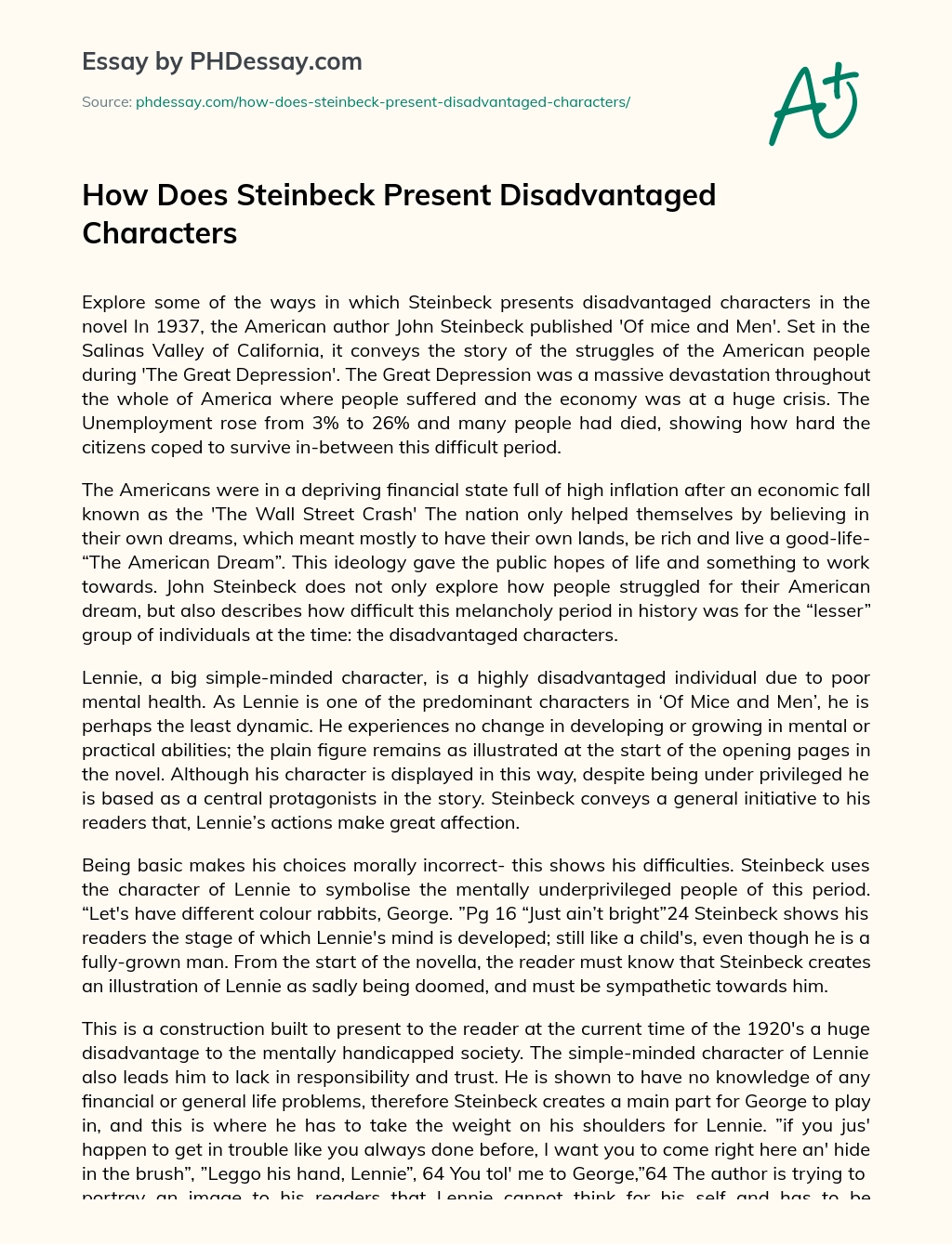 How Does Steinbeck Present Disadvantaged Characters essay