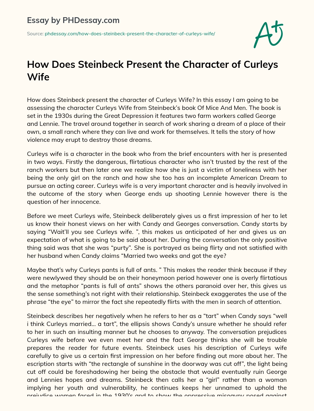 How Does Steinbeck Present the Character of Curleys Wife essay