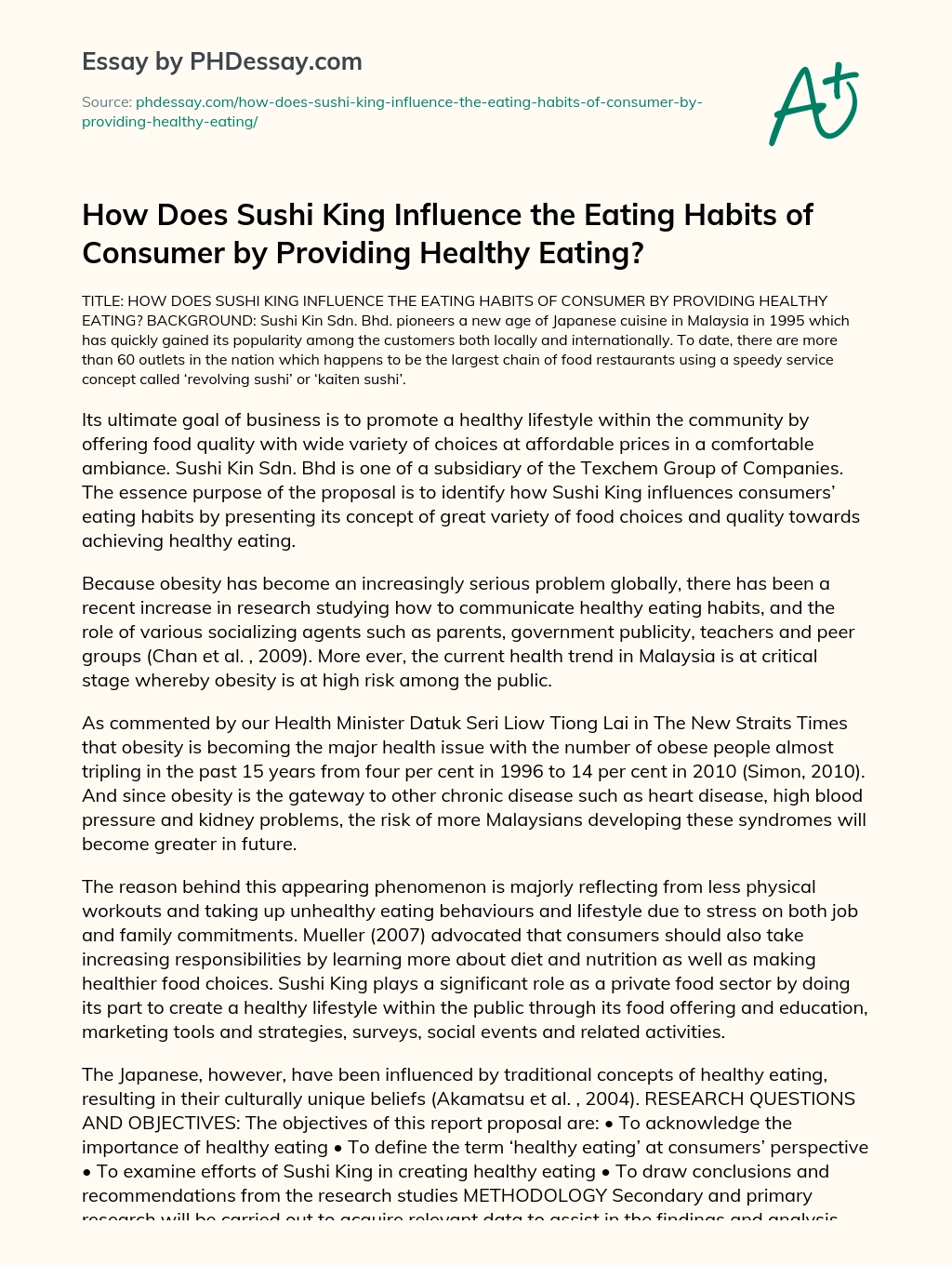 How Does Sushi King Influence the Eating Habits of Consumer by Providing Healthy Eating? essay