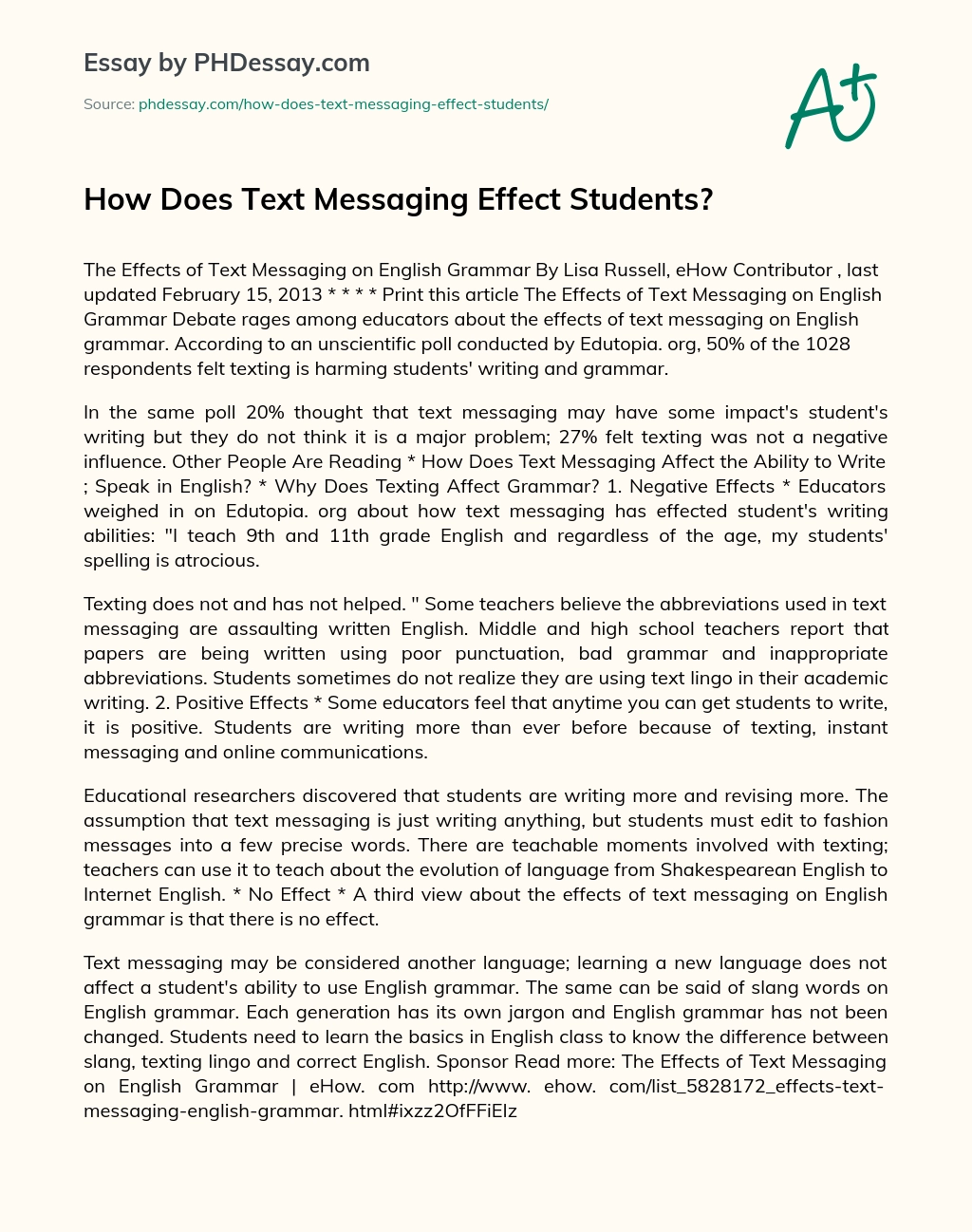 How Does Text Messaging Effect Students? essay