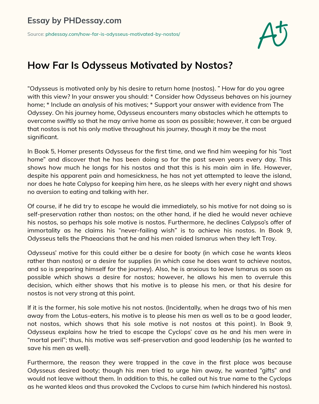 How Far Is Odysseus Motivated by Nostos? essay