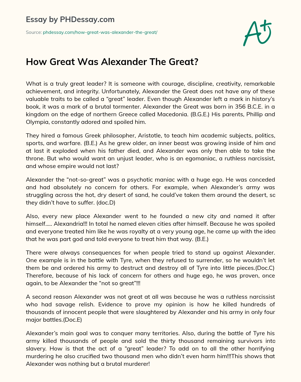 How Great Was Alexander The Great? essay