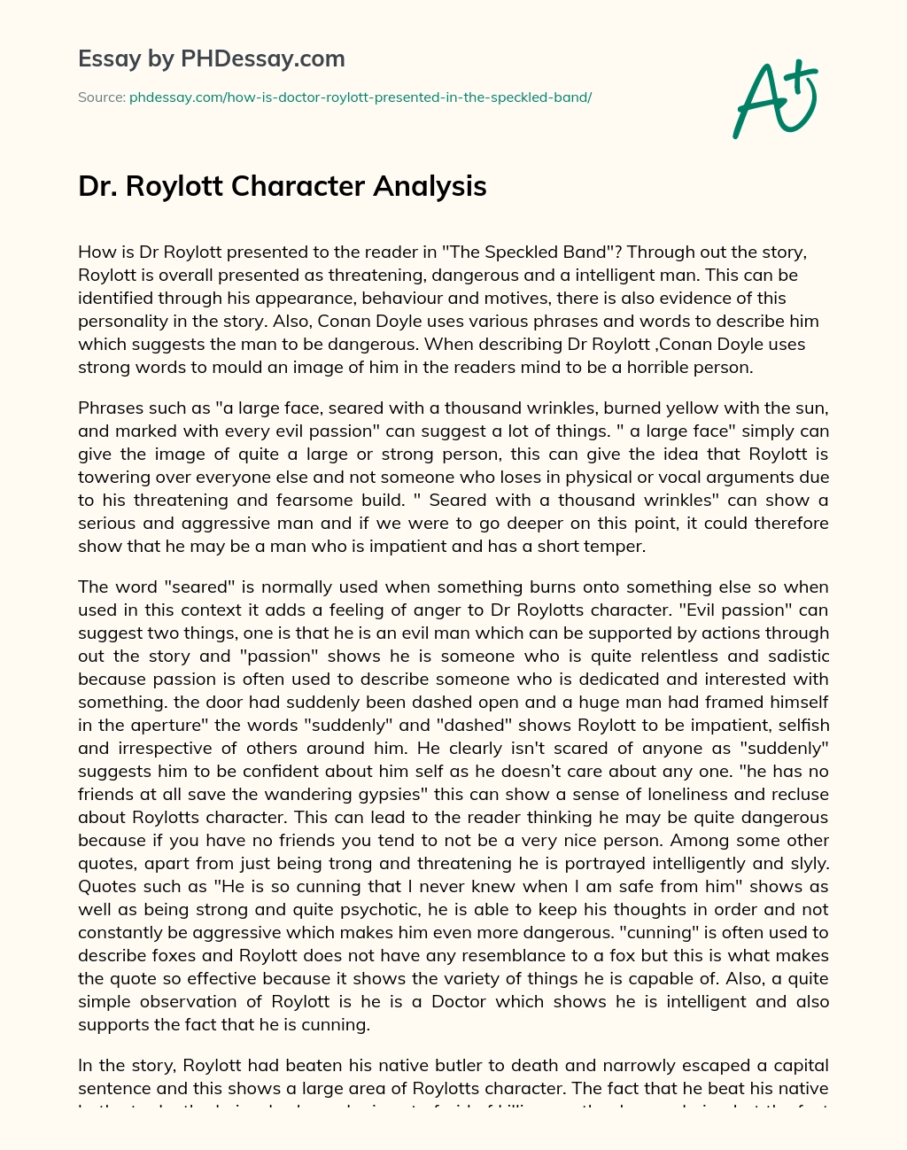 Dr. Roylott Character Analysis essay