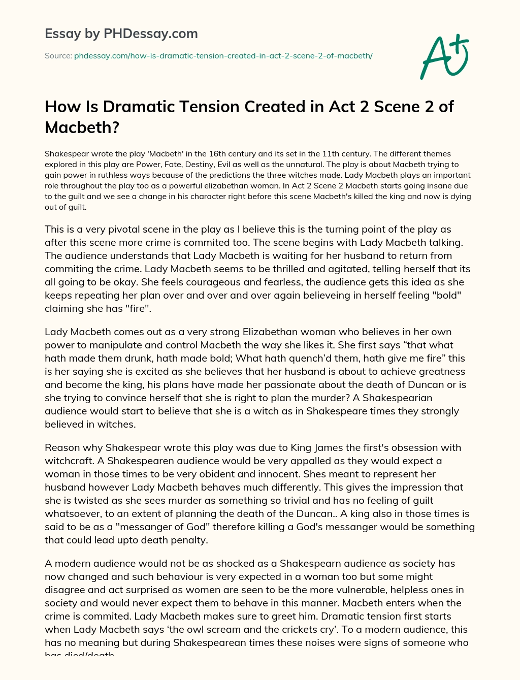 How Is Dramatic Tension Created in Act 2 Scene 2 of Macbeth? essay