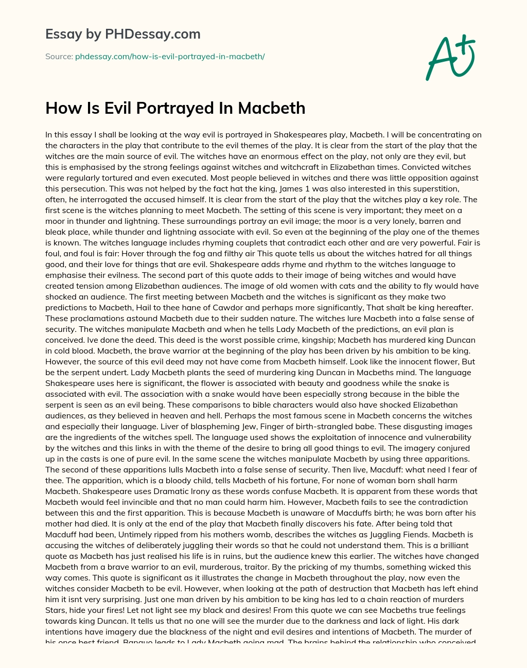 How Is Evil Portrayed In Macbeth essay