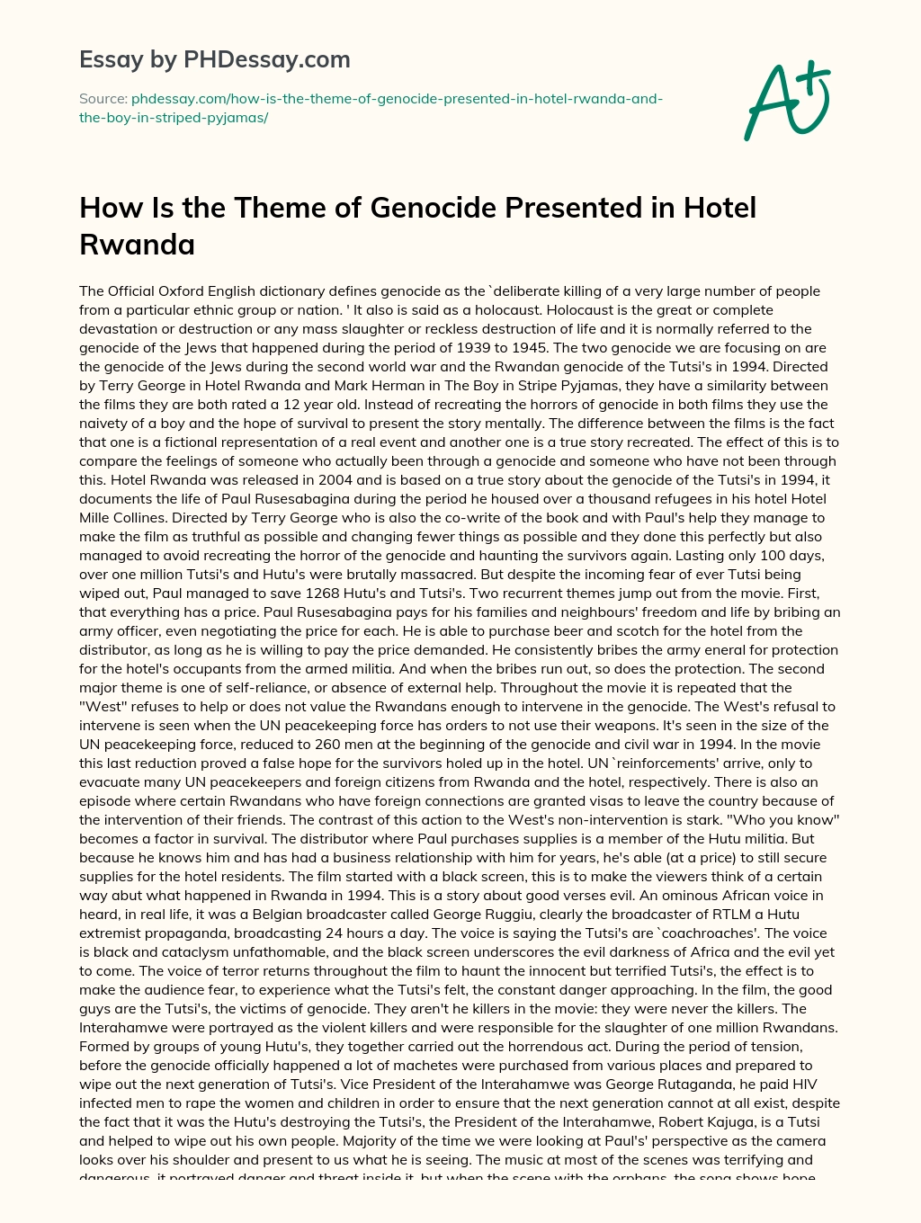 How Is the Theme of Genocide Presented in Hotel Rwanda essay