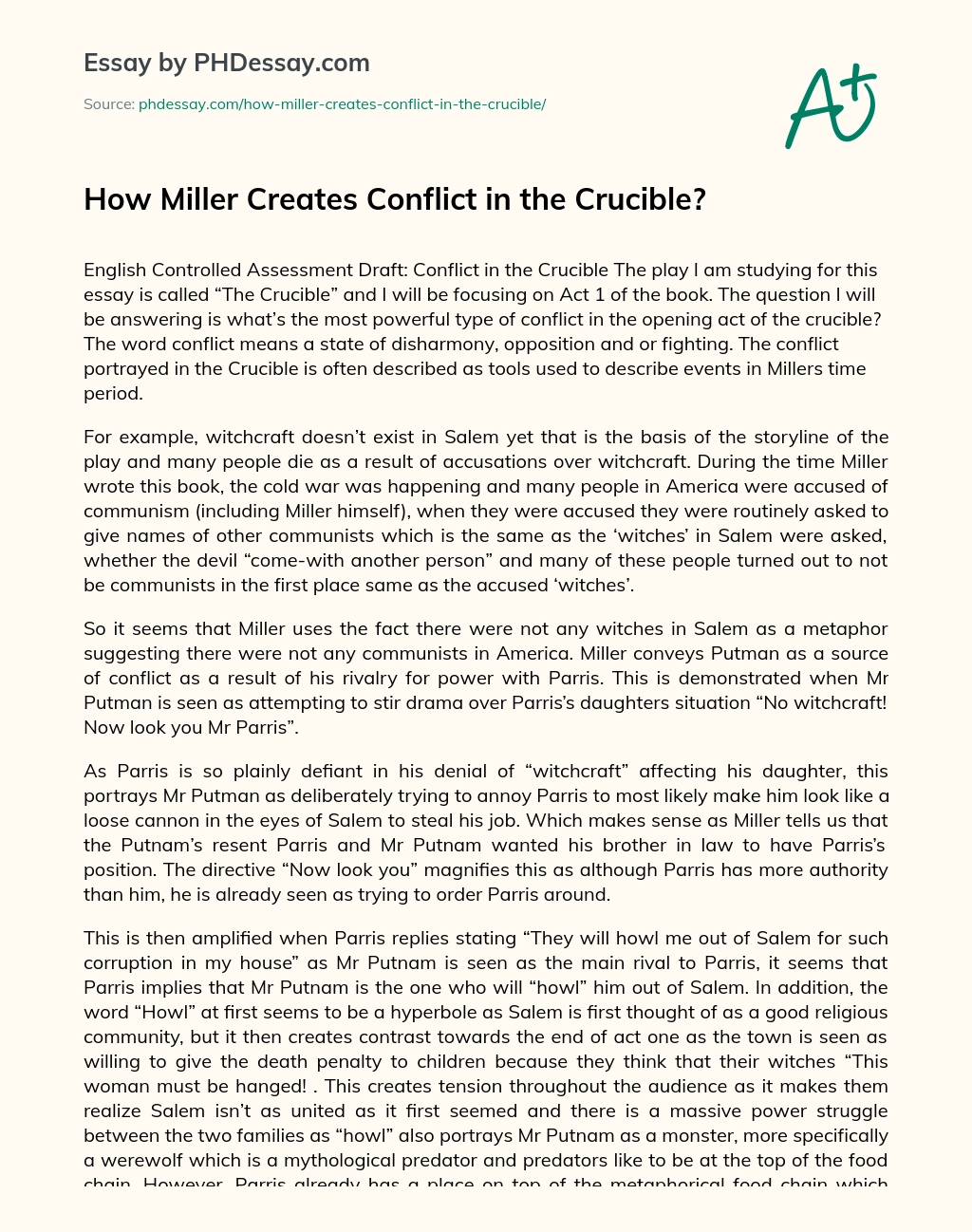 How Miller Creates Conflict in the Crucible? essay