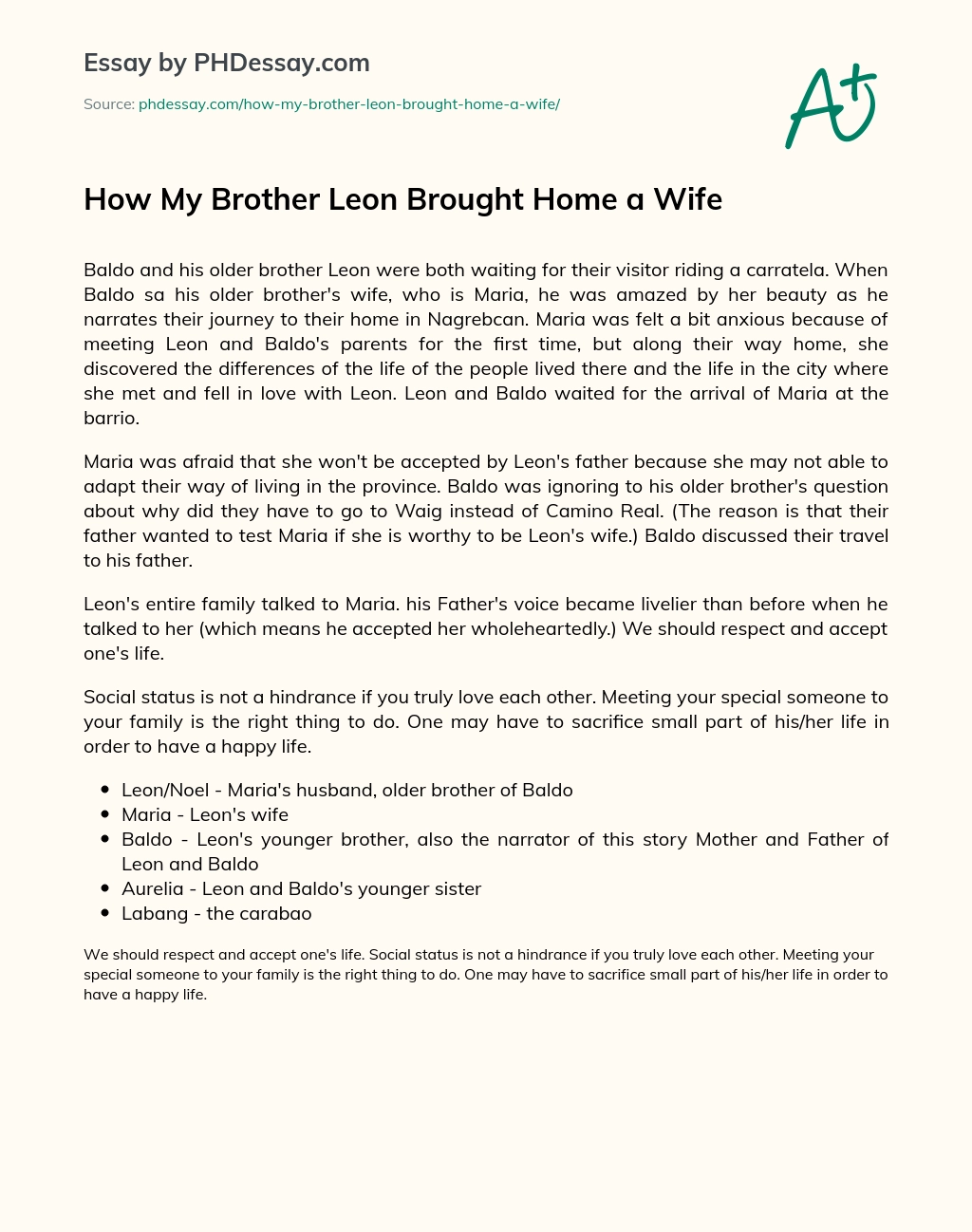 How My Brother Leon Brought Home a Wife essay