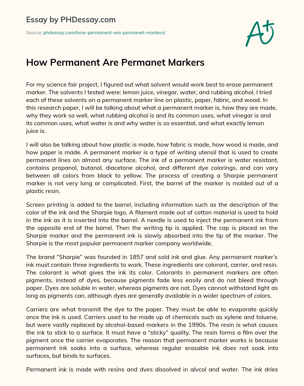 How Permanent Are Permanet Markers essay