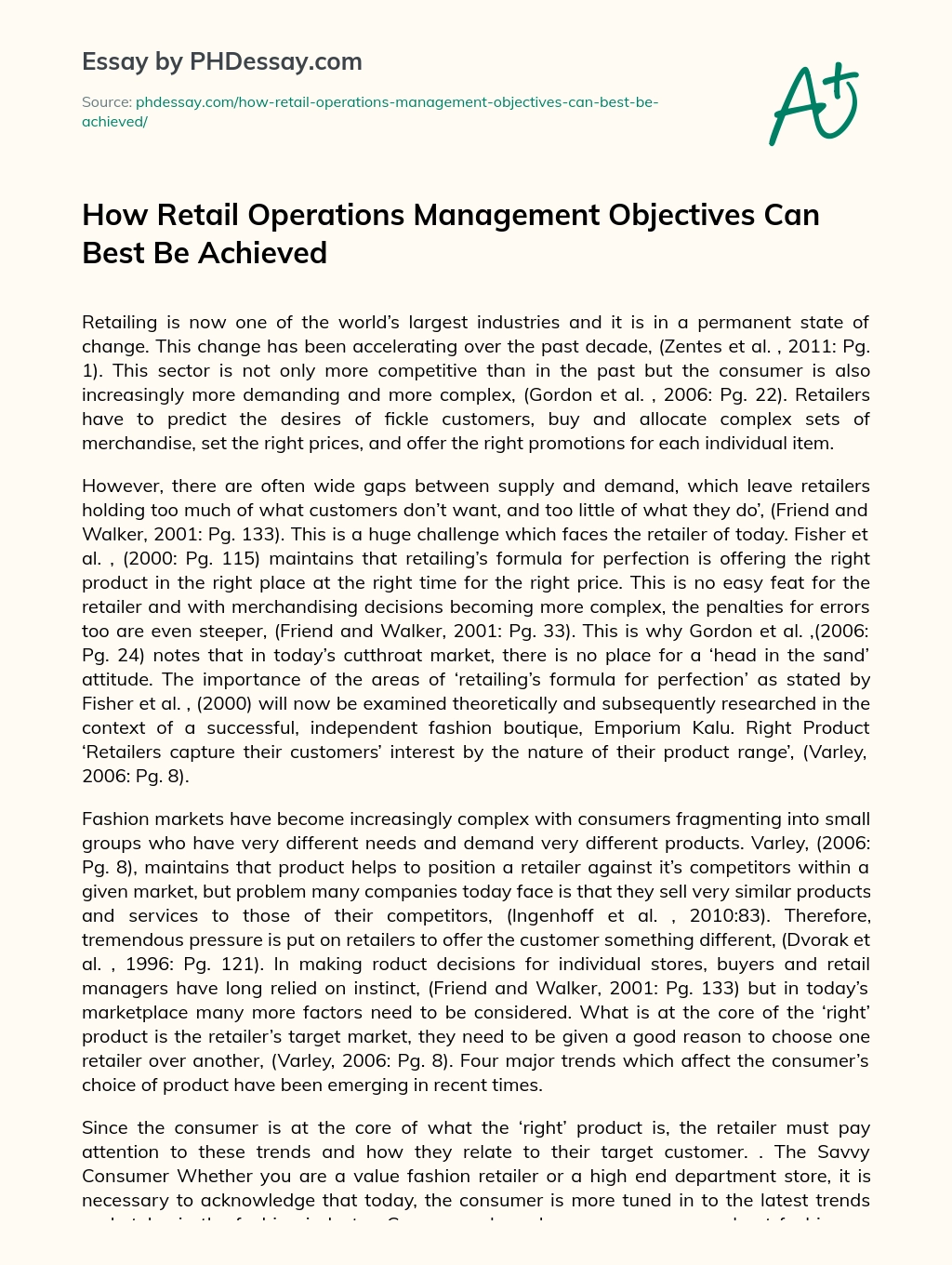 How Retail Operations Management Objectives Can Best Be Achieved essay