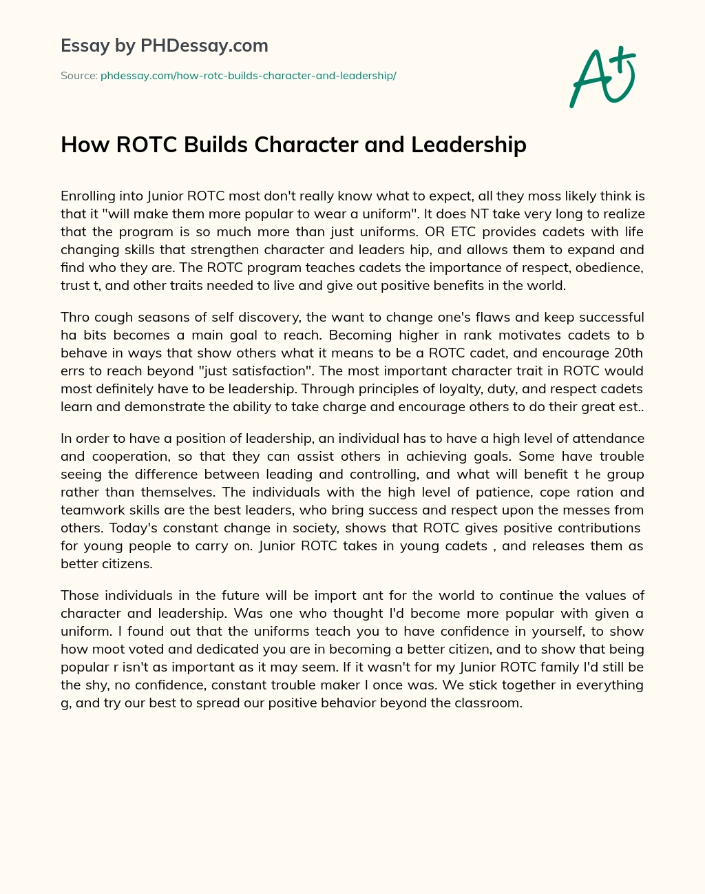 How ROTC Builds Character and Leadership essay