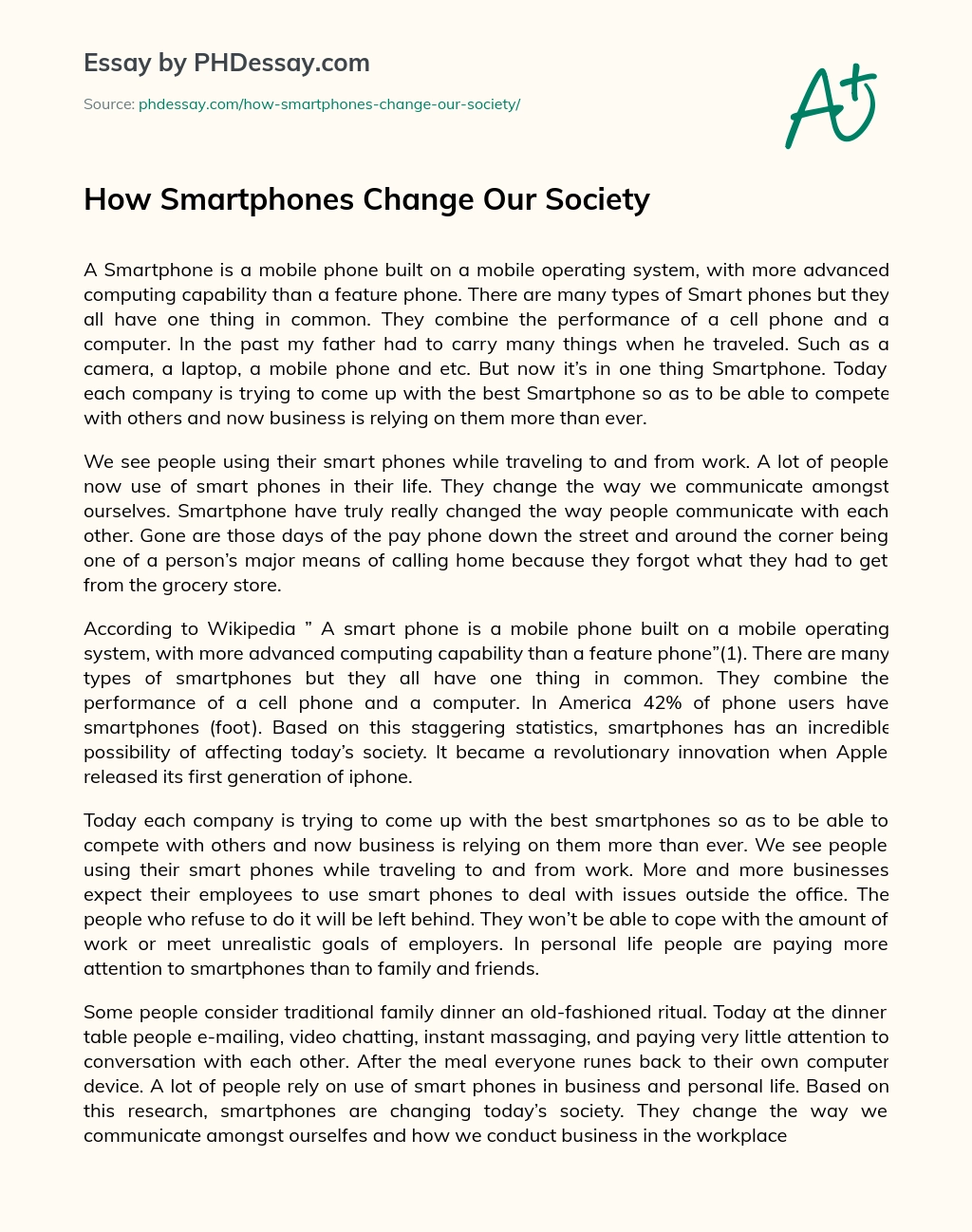 How Smartphones Change Our Society essay