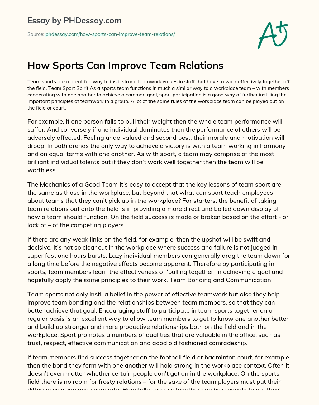 How Sports Can Improve Team Relations essay