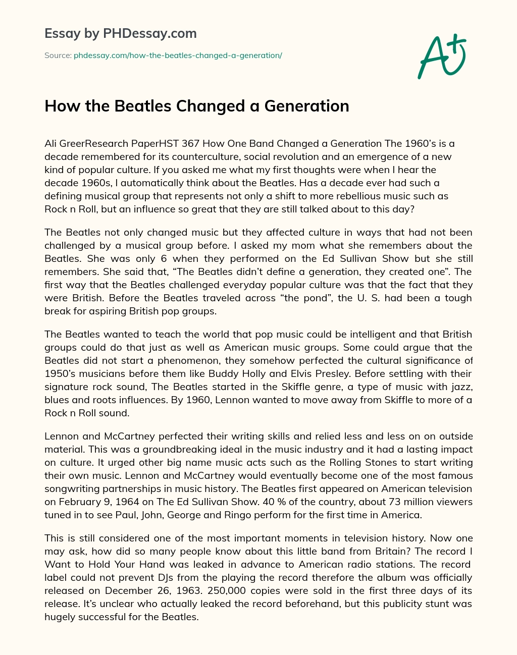 How the Beatles Changed a Generation essay