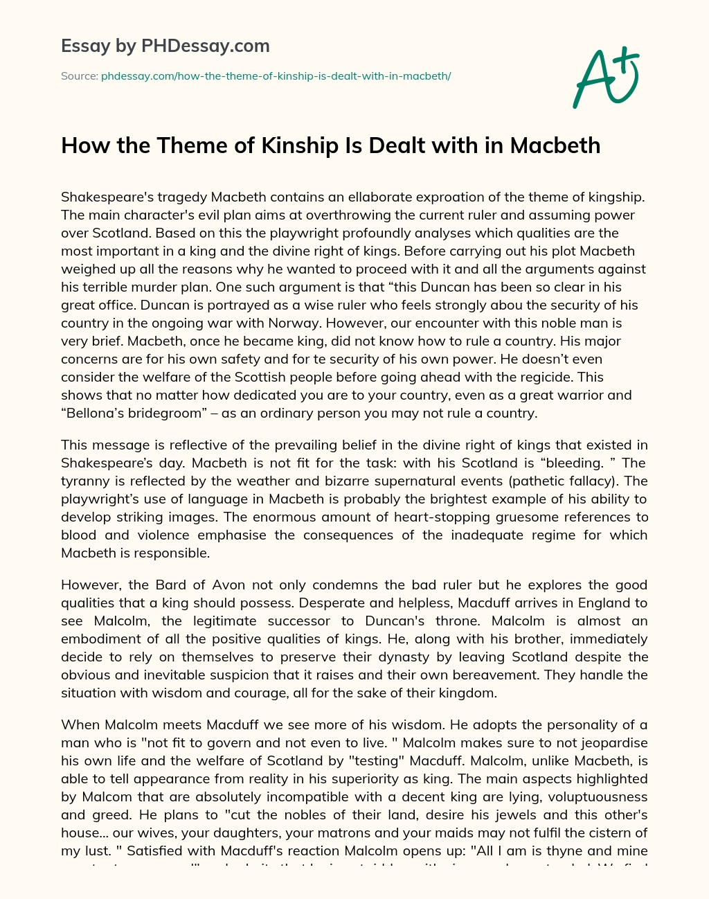 How the Theme of Kinship Is Dealt with in Macbeth essay