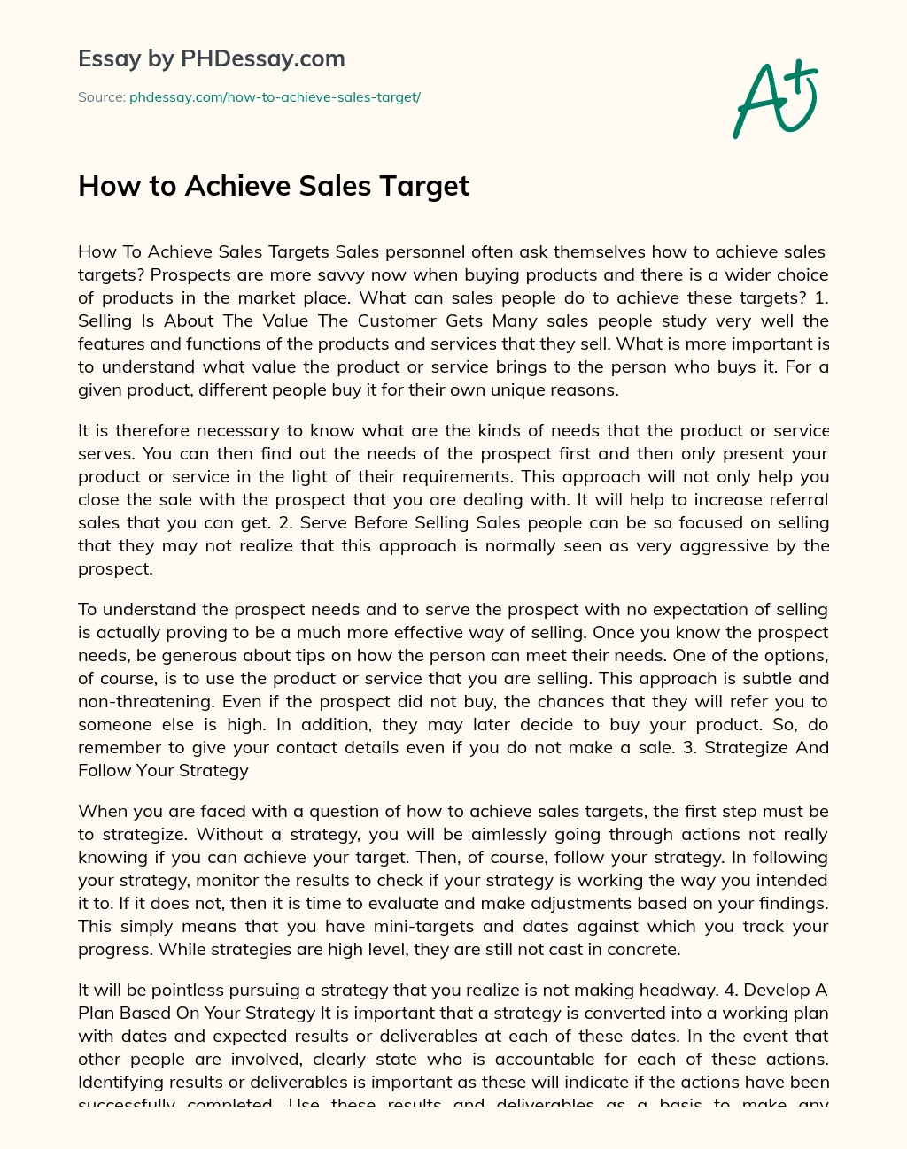How to Achieve Sales Target essay