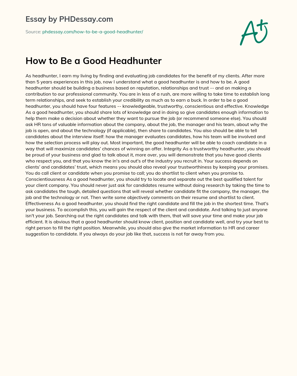How to Be a Good Headhunter essay