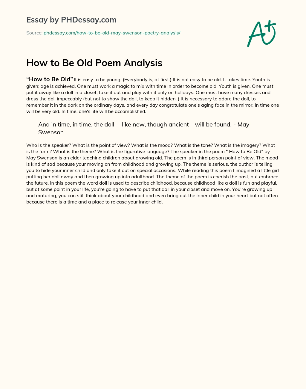 How to Be Old Poem Analysis essay