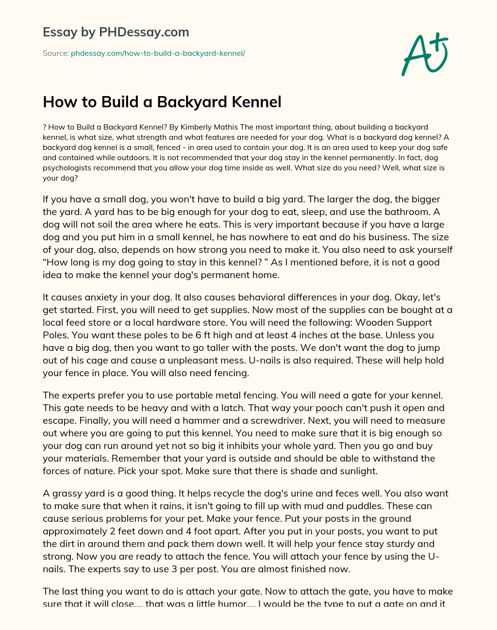 How to Build a Backyard Kennel essay