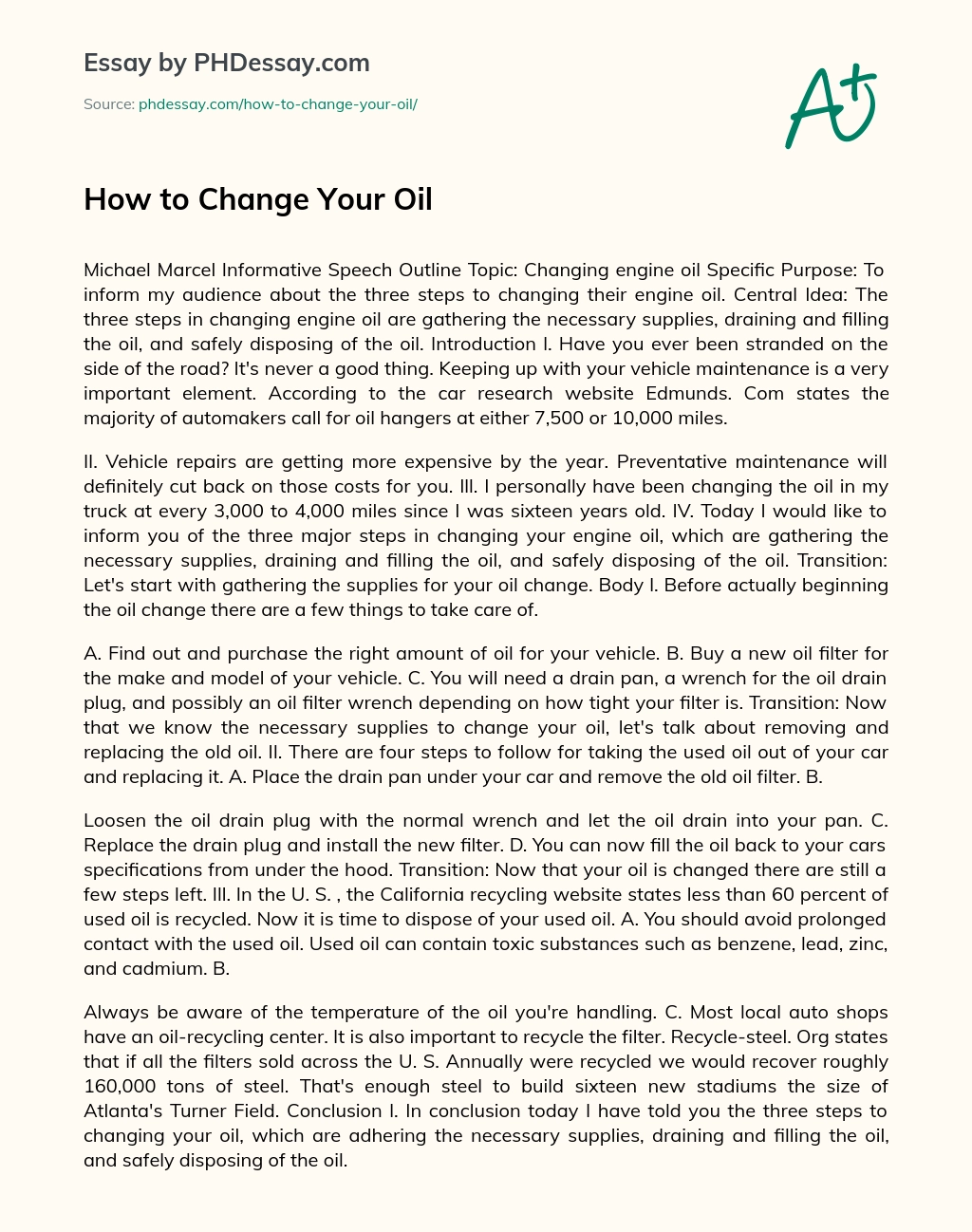 How to Change Your Oil essay