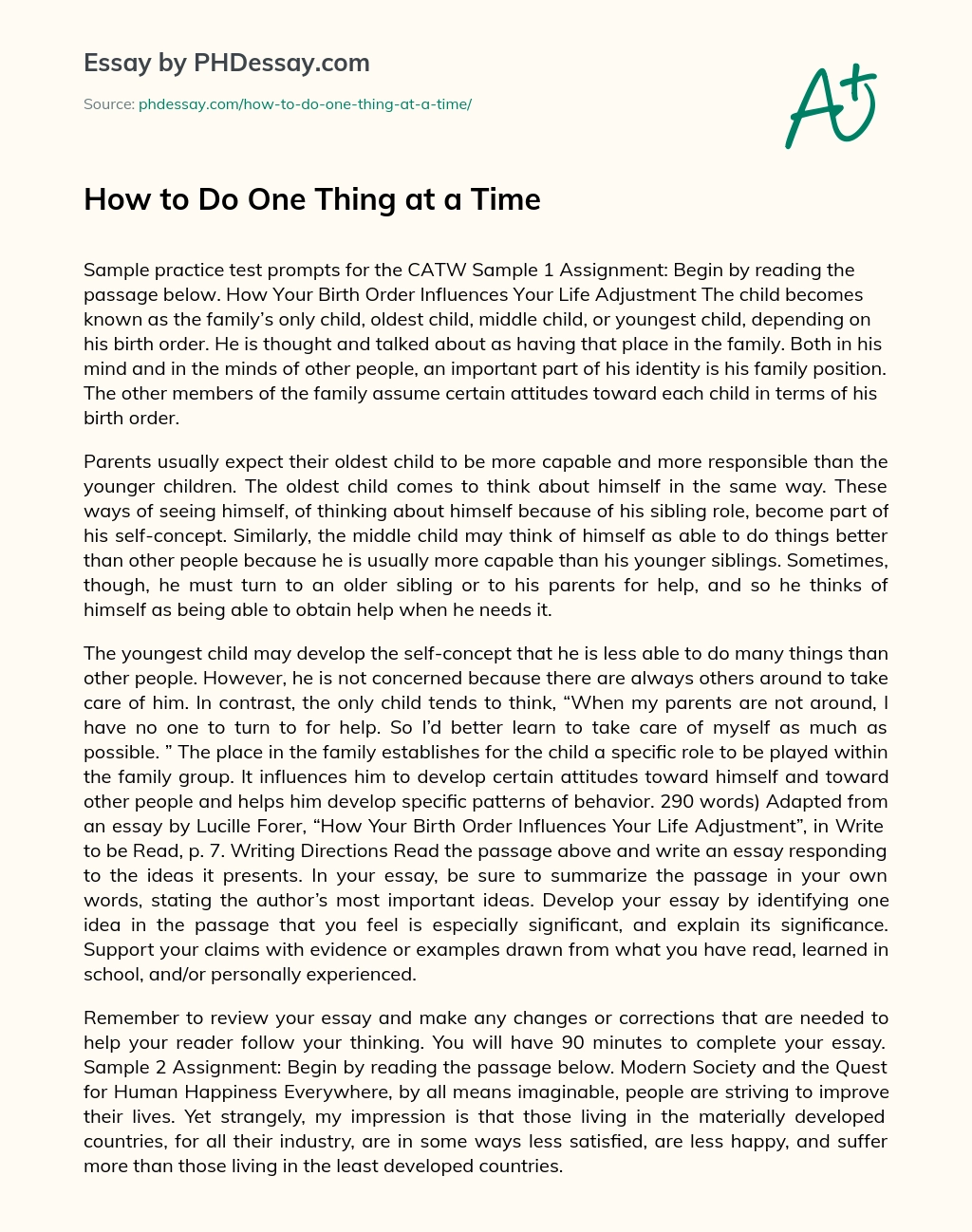 How to Do One Thing at a Time essay