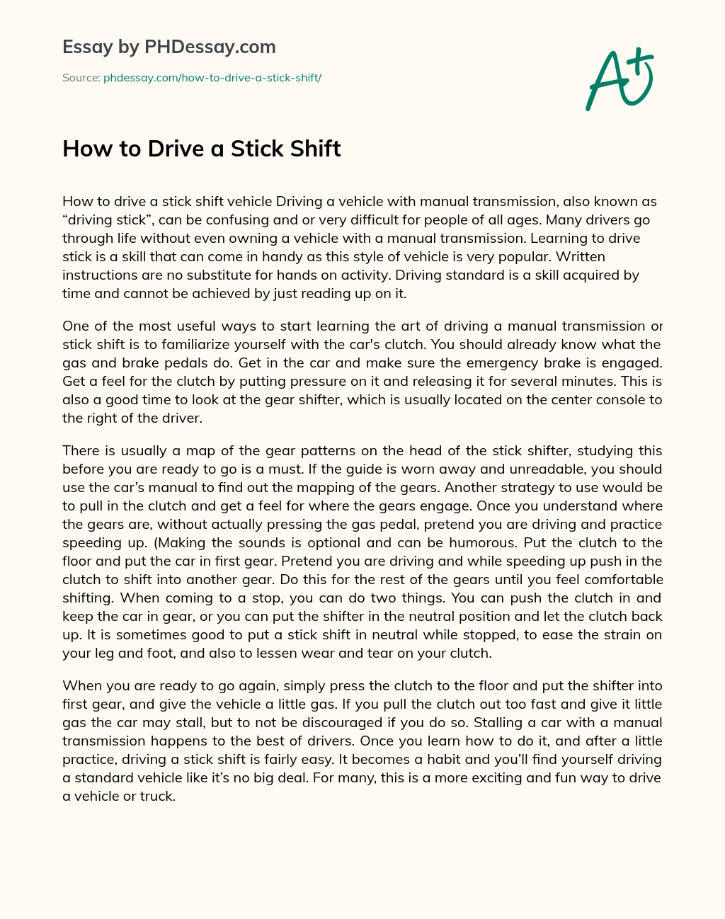 How to Drive a Stick Shift essay