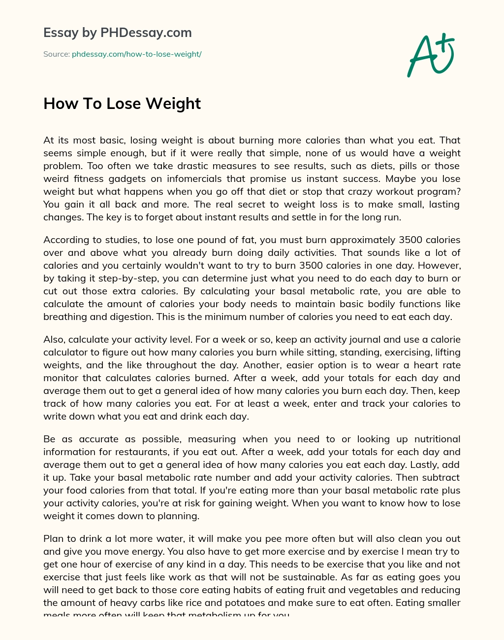 Реферат: How To Lose Weight Essay Research Paper