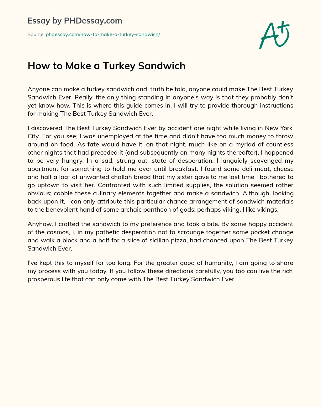 How to Make a Turkey Sandwich essay