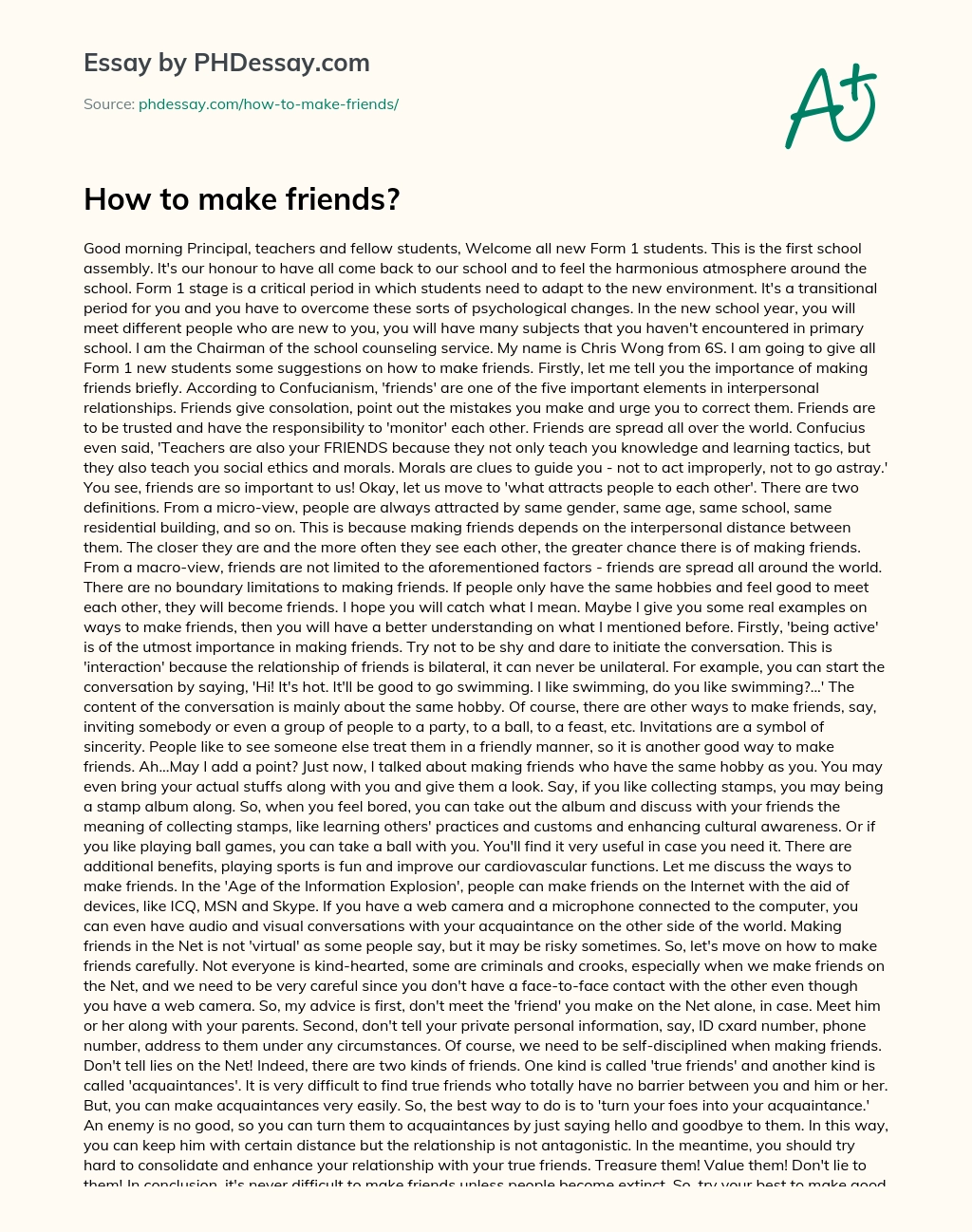How to make friends? essay