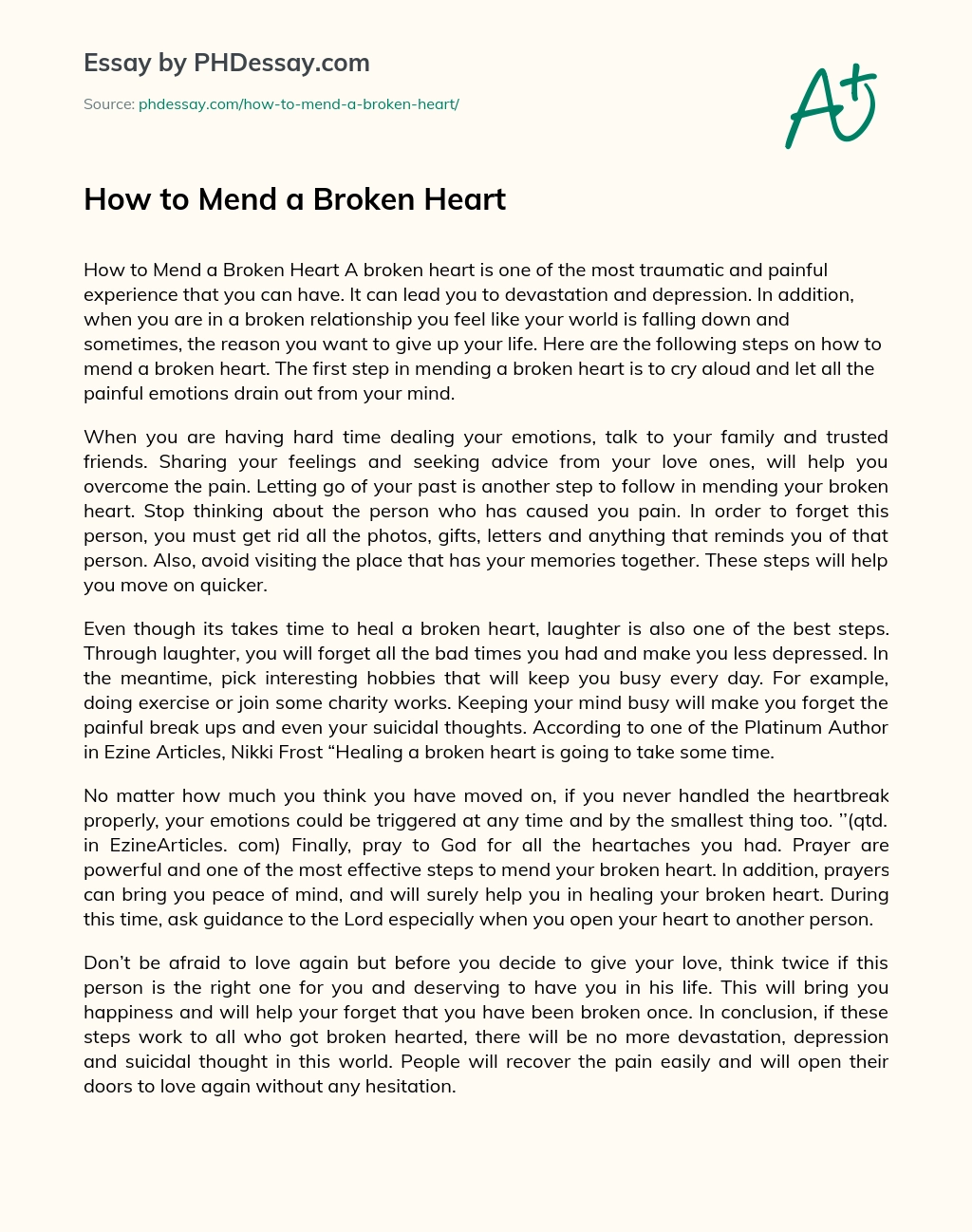 How to Mend a Broken Heart essay