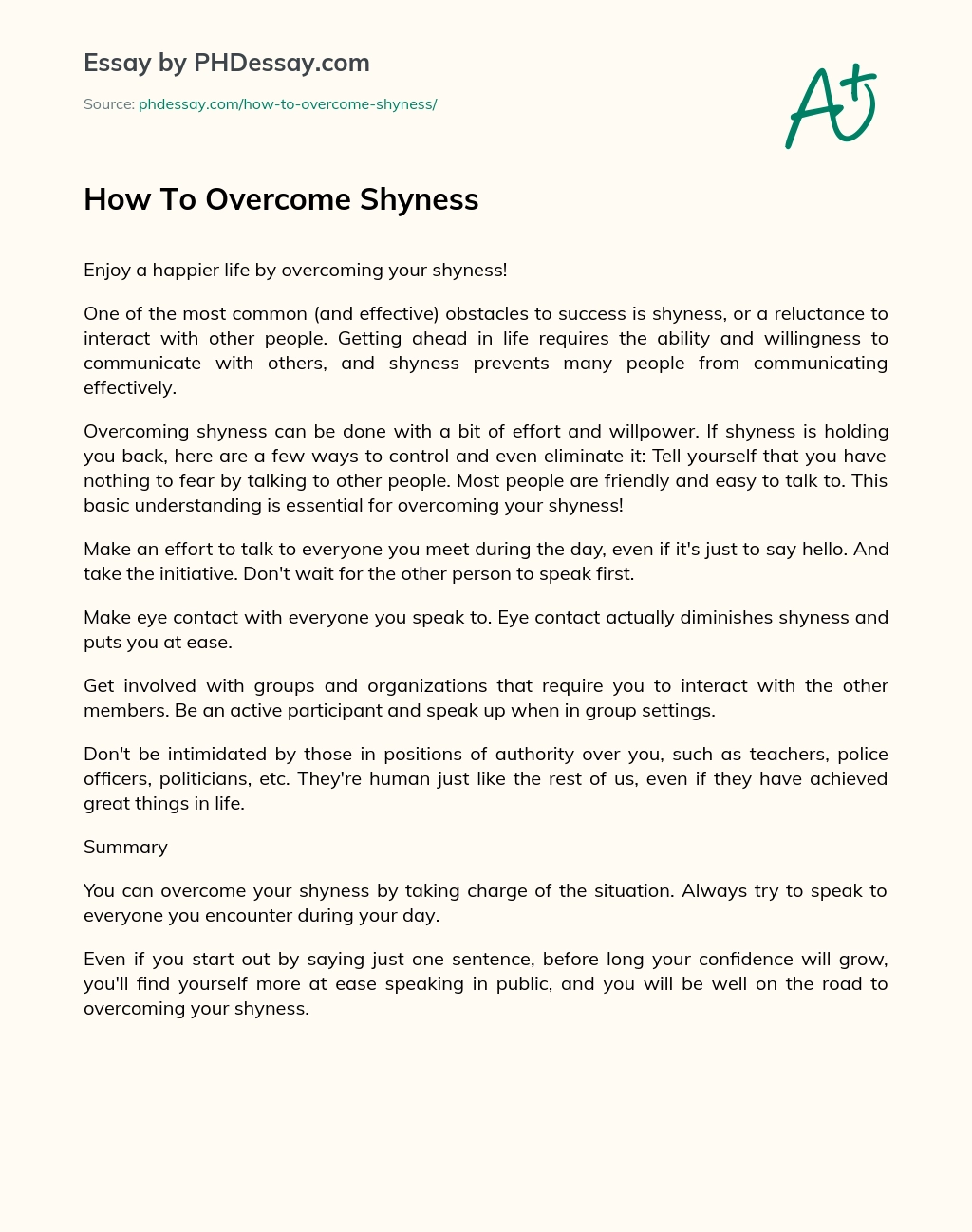 How To Overcome Shyness essay