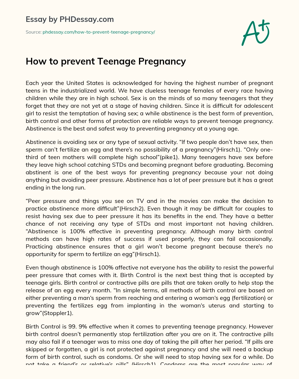 How to prevent Teenage Pregnancy essay