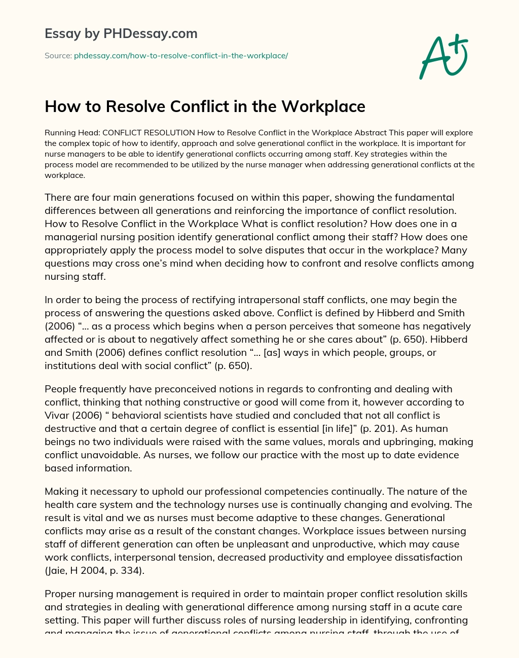 How to Resolve Conflict in the Workplace essay
