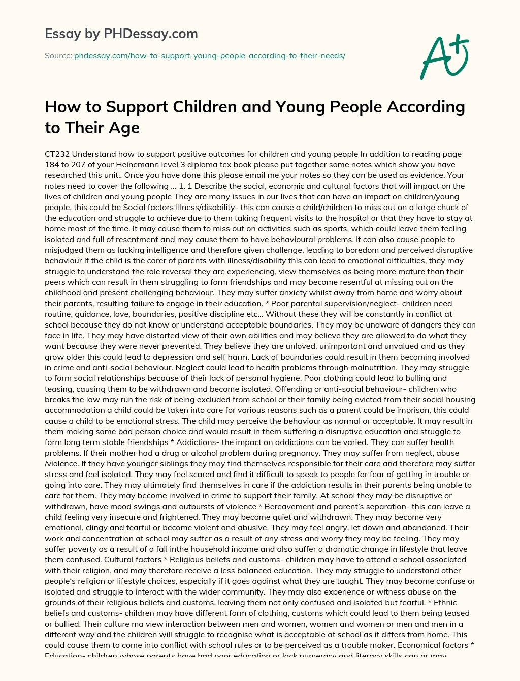 How to Support Children and Young People According to Their Age essay