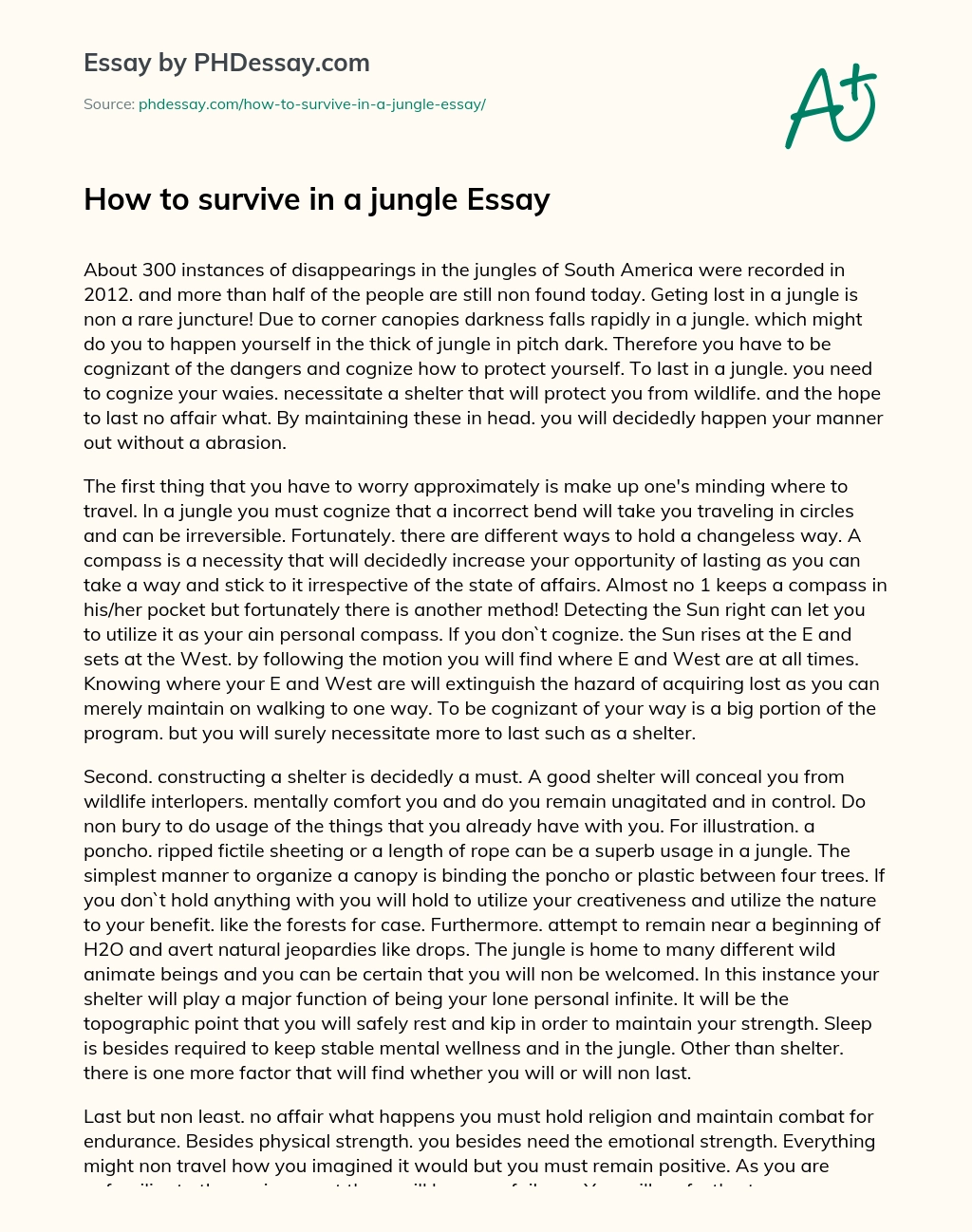 How to survive in a jungle Essay essay