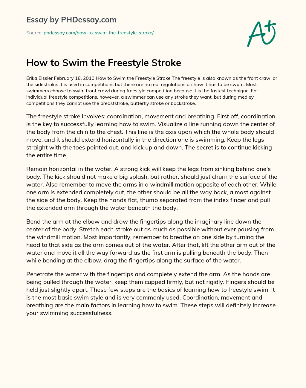 How to Swim the Freestyle Stroke essay