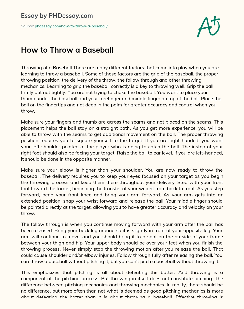 How to Throw a Baseball essay