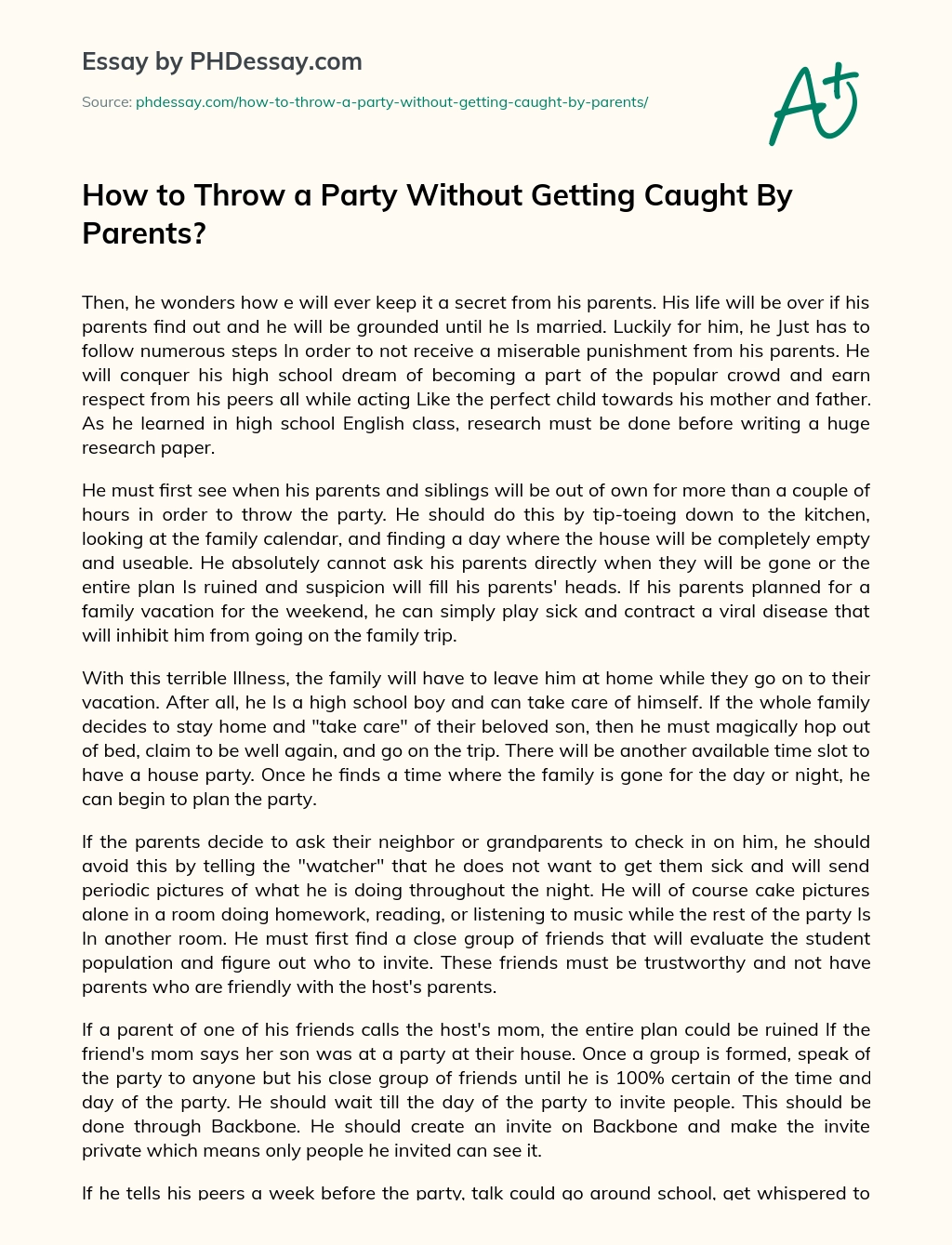 How to Throw a Party Without Getting Caught By Parents? essay