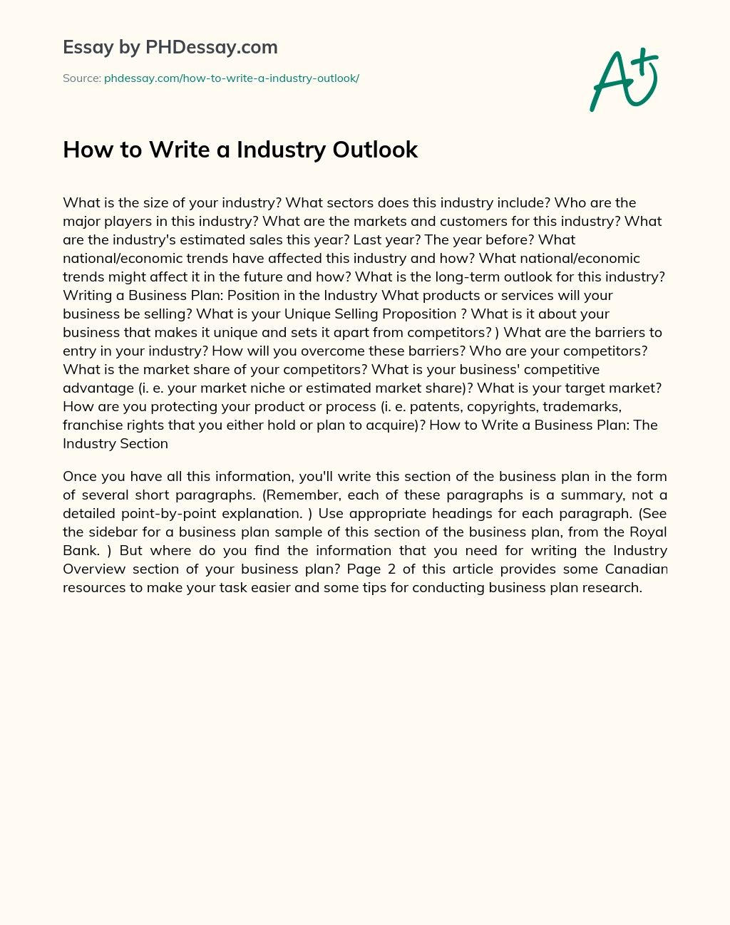 How to Write a Industry Outlook essay