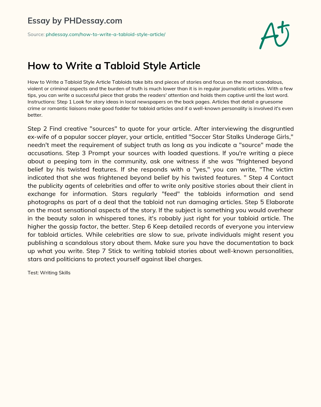 How to Write a Tabloid Style Article essay