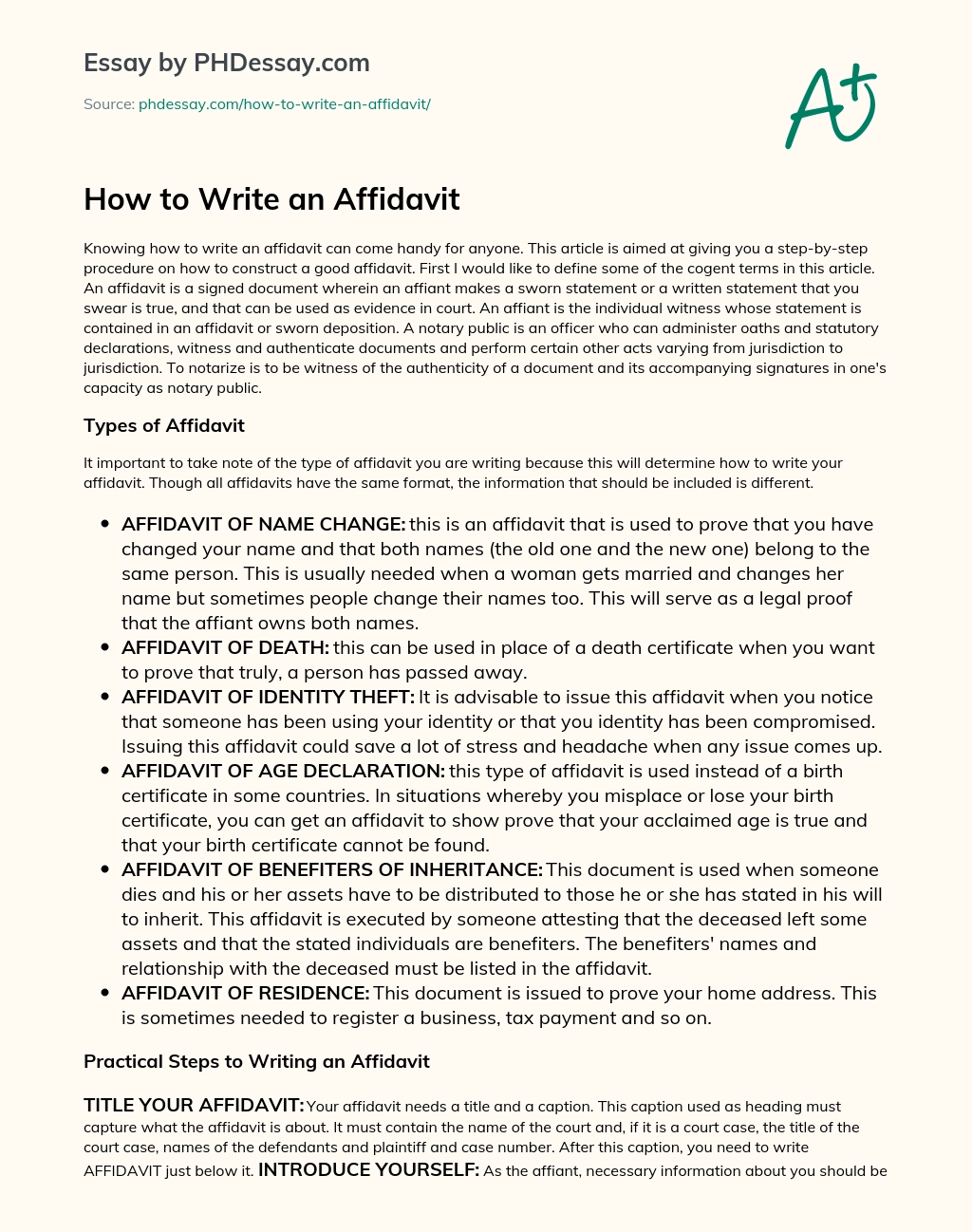 How to Write an Affidavit - PHDessay.com