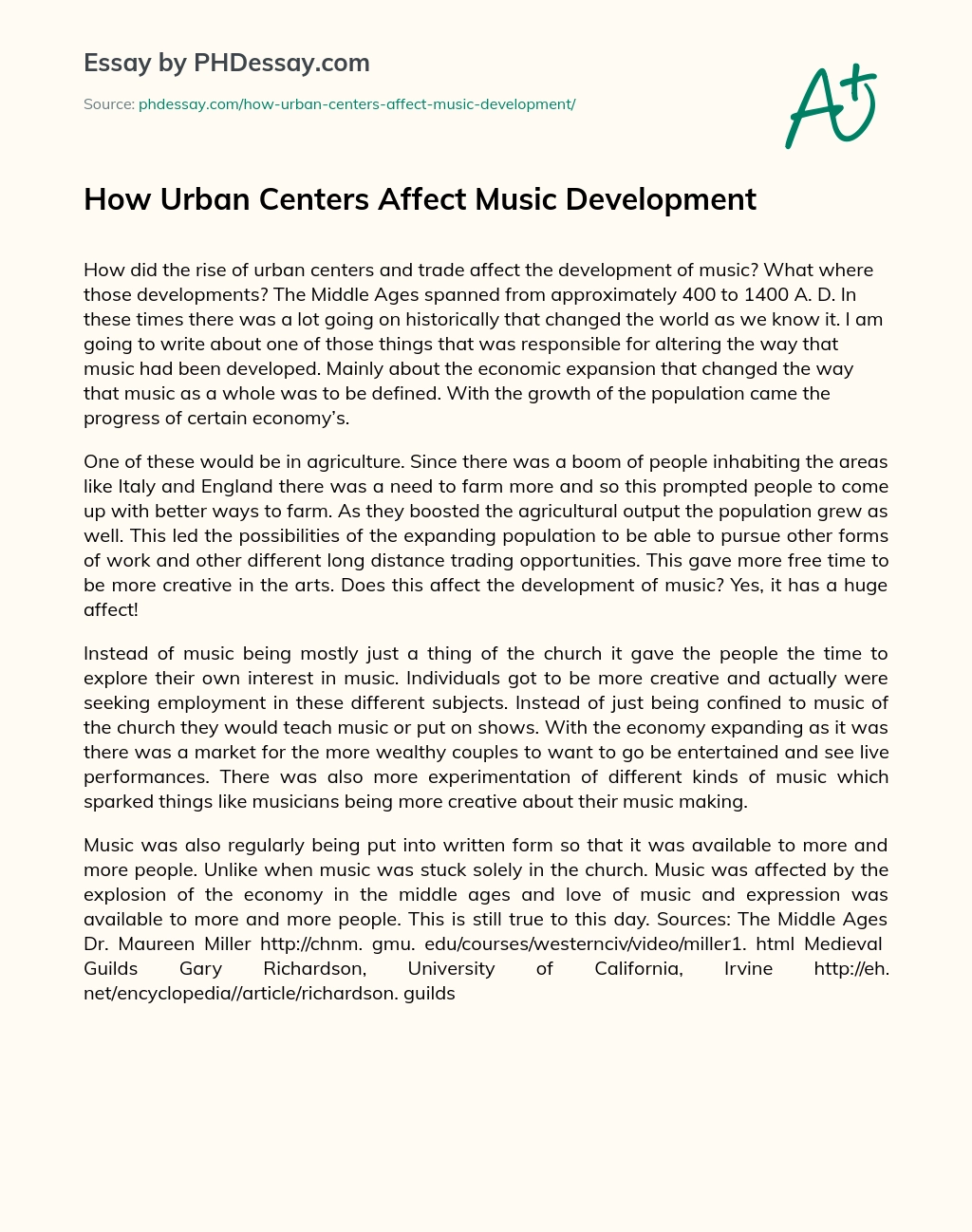 How Urban Centers Affect Music Development essay