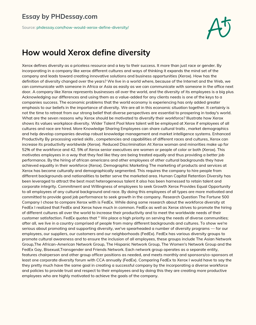 How would Xerox define diversity essay