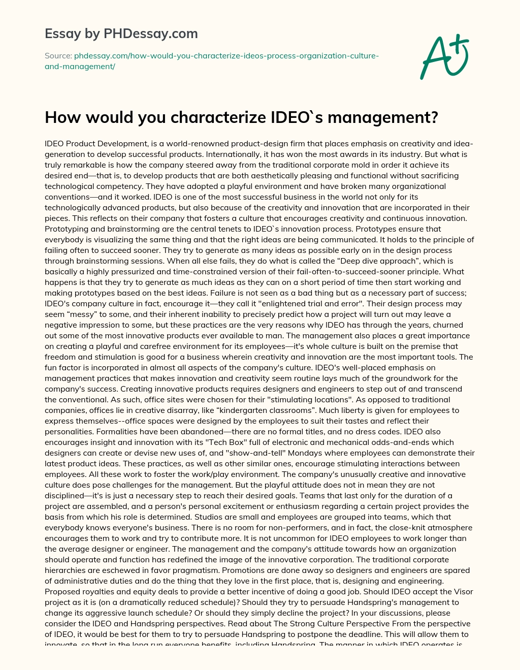 How would you characterize IDEO`s management? essay