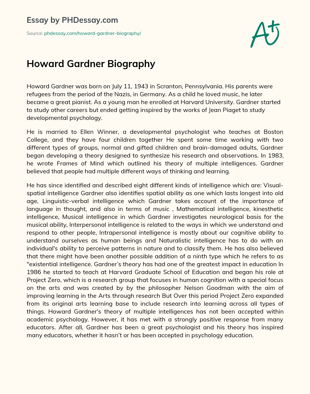 Howard Gardner Biography essay