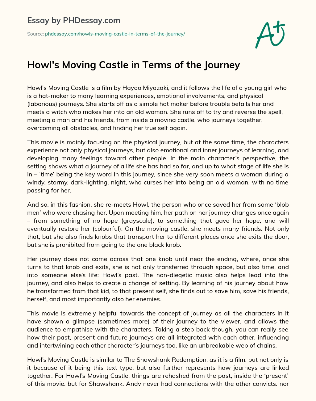 Howl’s Moving Castle in Terms of the Journey essay